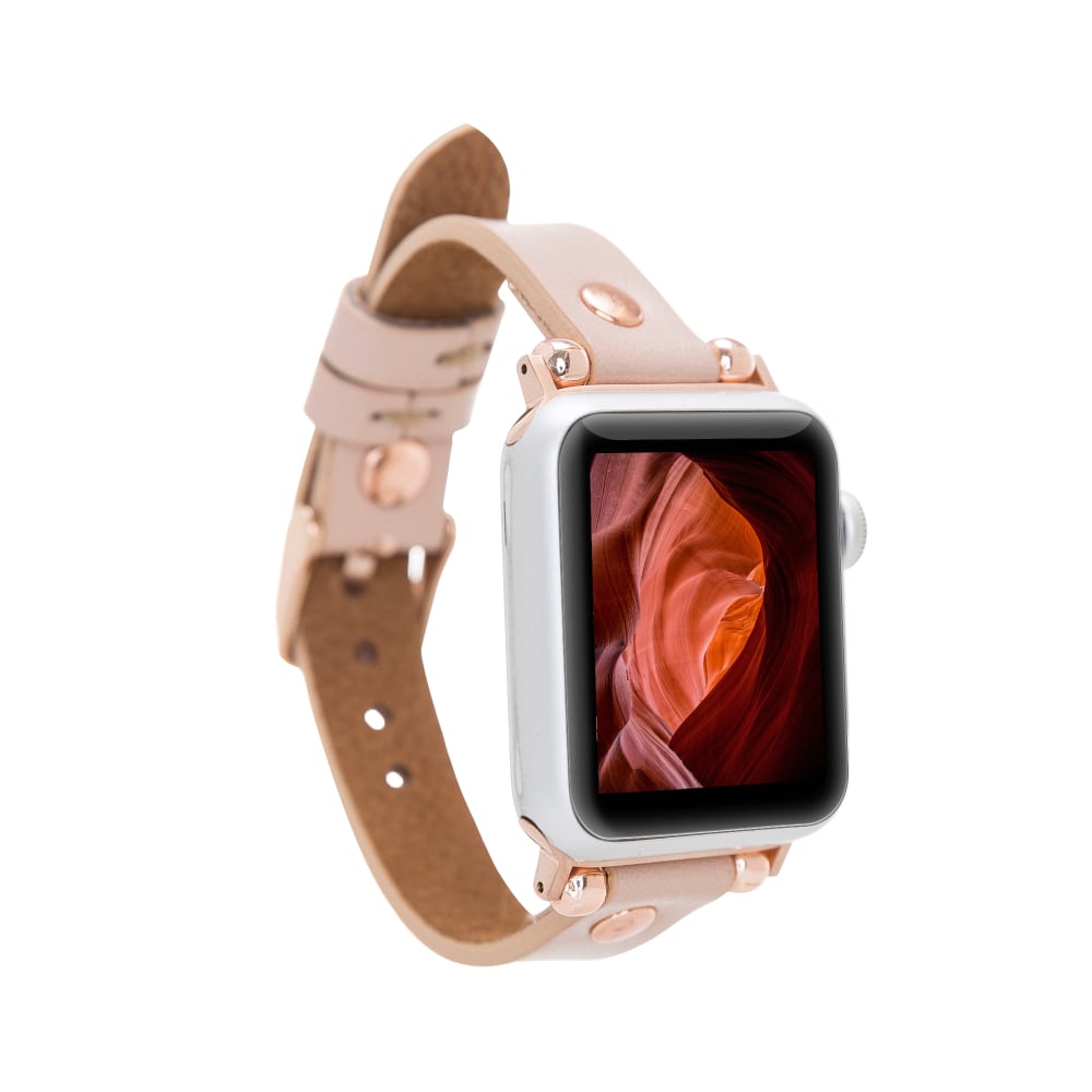 Luxury Pink Skinny Leather Apple Watch Band for All Series & Sizes with Rose Gold Rivet - MADUEM - 2