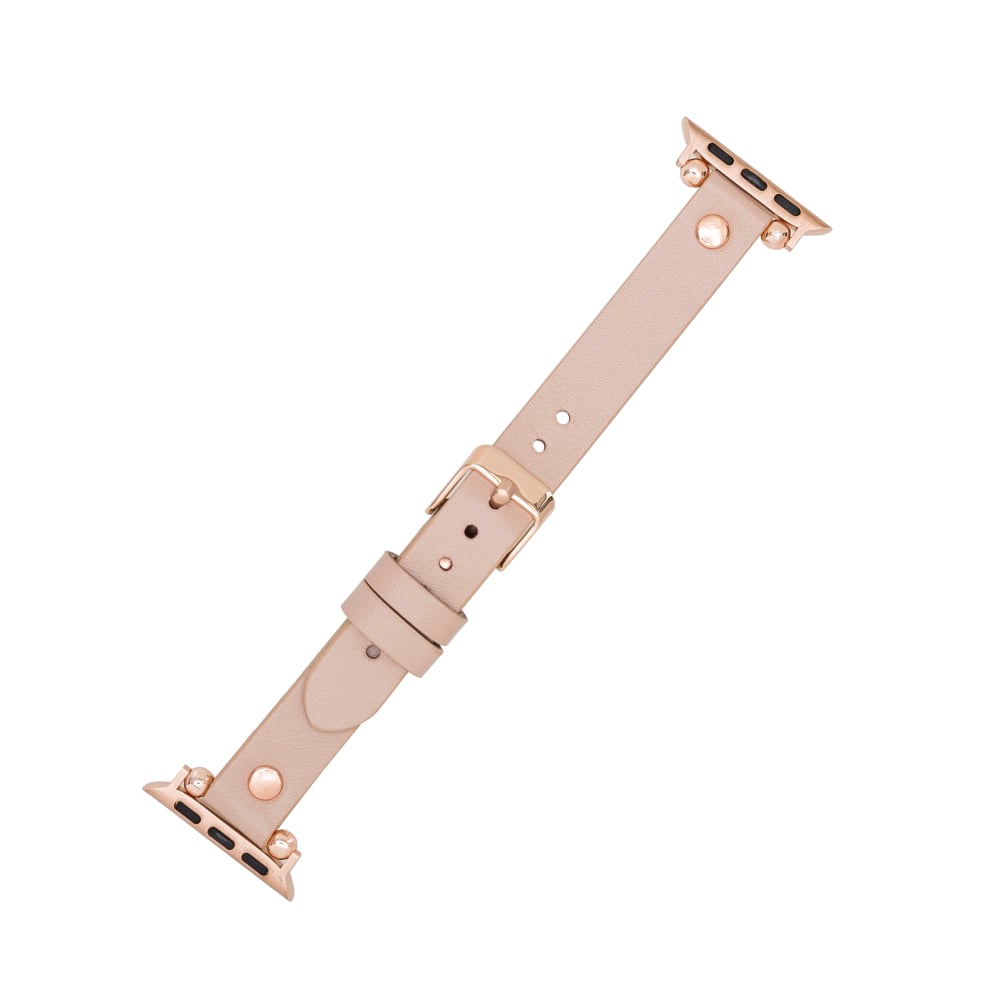 Luxury Pink Skinny Leather Apple Watch Band for All Series & Sizes with Rose Gold Rivet - MADUEM - 3