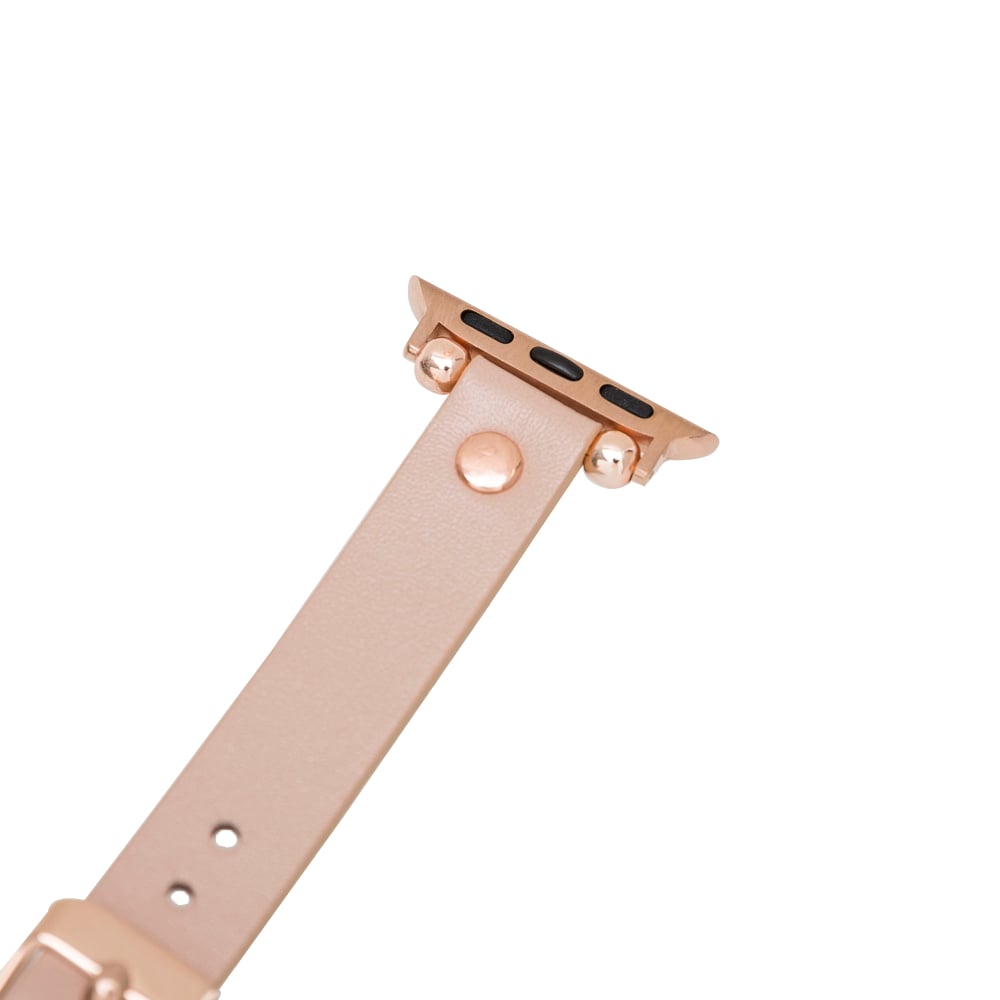 Luxury Pink Skinny Leather Apple Watch Band for All Series & Sizes with Rose Gold Rivet - MADUEM - 4