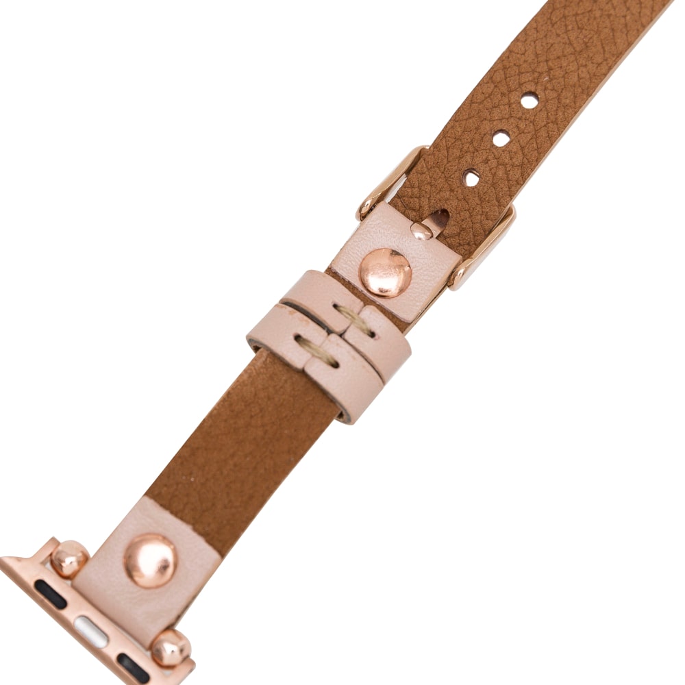 Luxury Pink Skinny Leather Apple Watch Band for All Series & Sizes with Rose Gold Rivet - MADUEM - 6