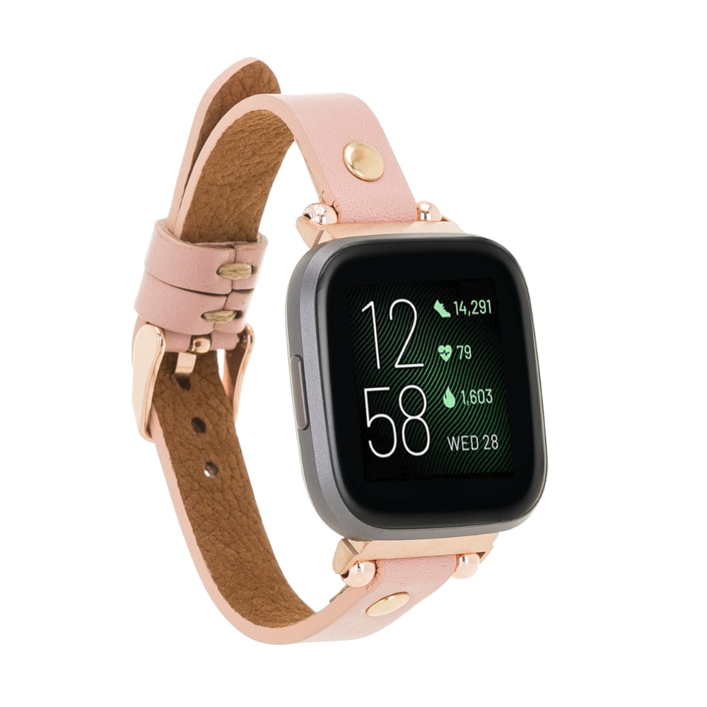 Luxury Pink Leather Fitbit Watch Band for All Series & Sizes with Gold Rivet - MADUEM - 1