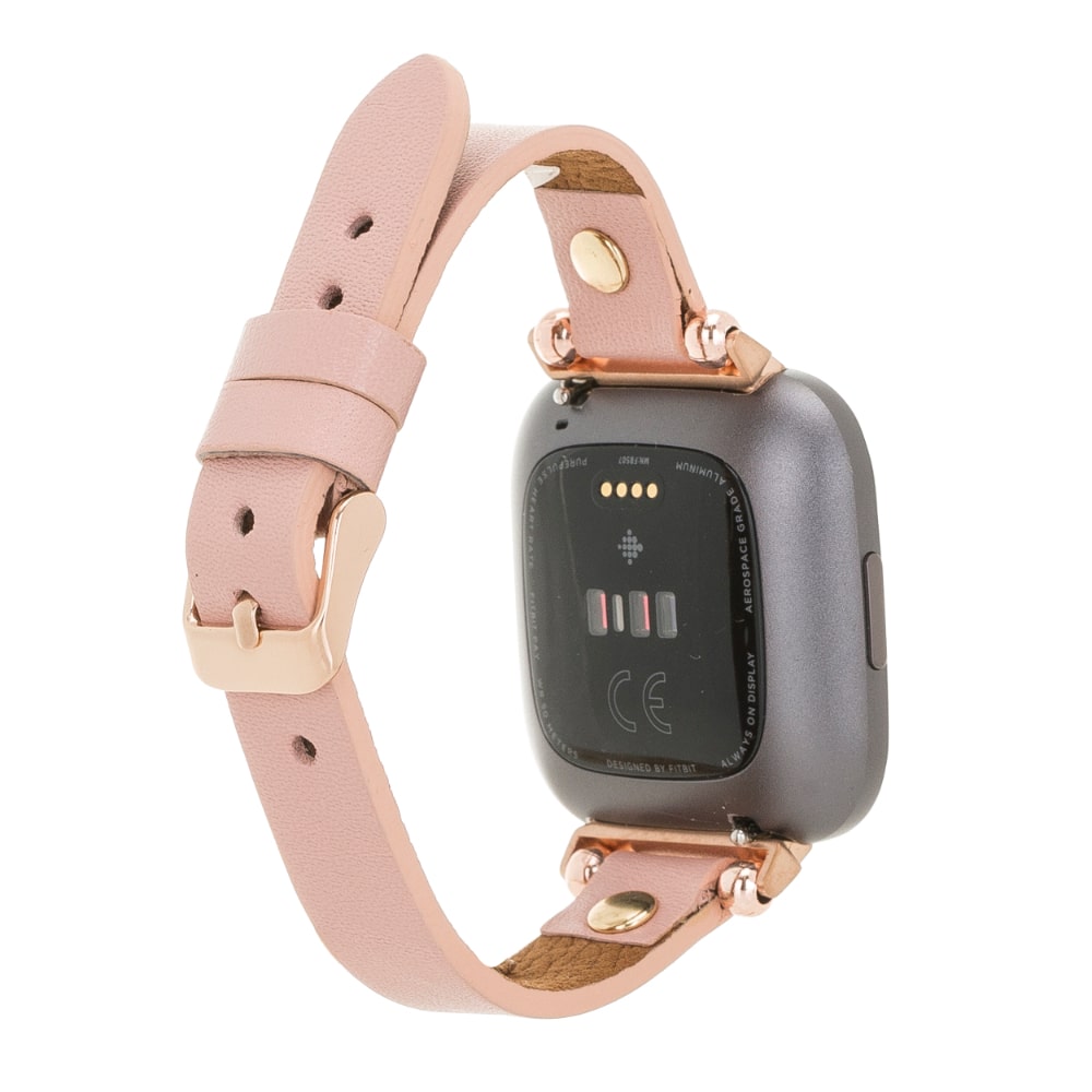 Luxury Pink Leather Fitbit Watch Band for All Series & Sizes with Gold Rivet - MADUEM - 2