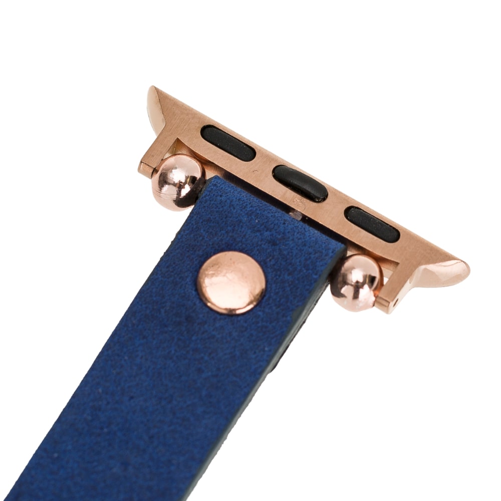 Luxury Sax Blue Skinny Leather Apple Watch Band for All Series & Sizes with Rose Gold Rivet - MADUEM - 6