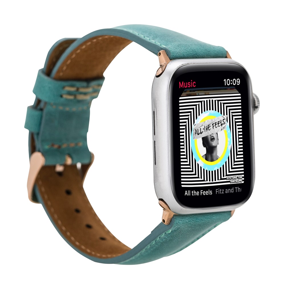 Sea Green Classic Leather Apple Watch Band-MADUEM-2