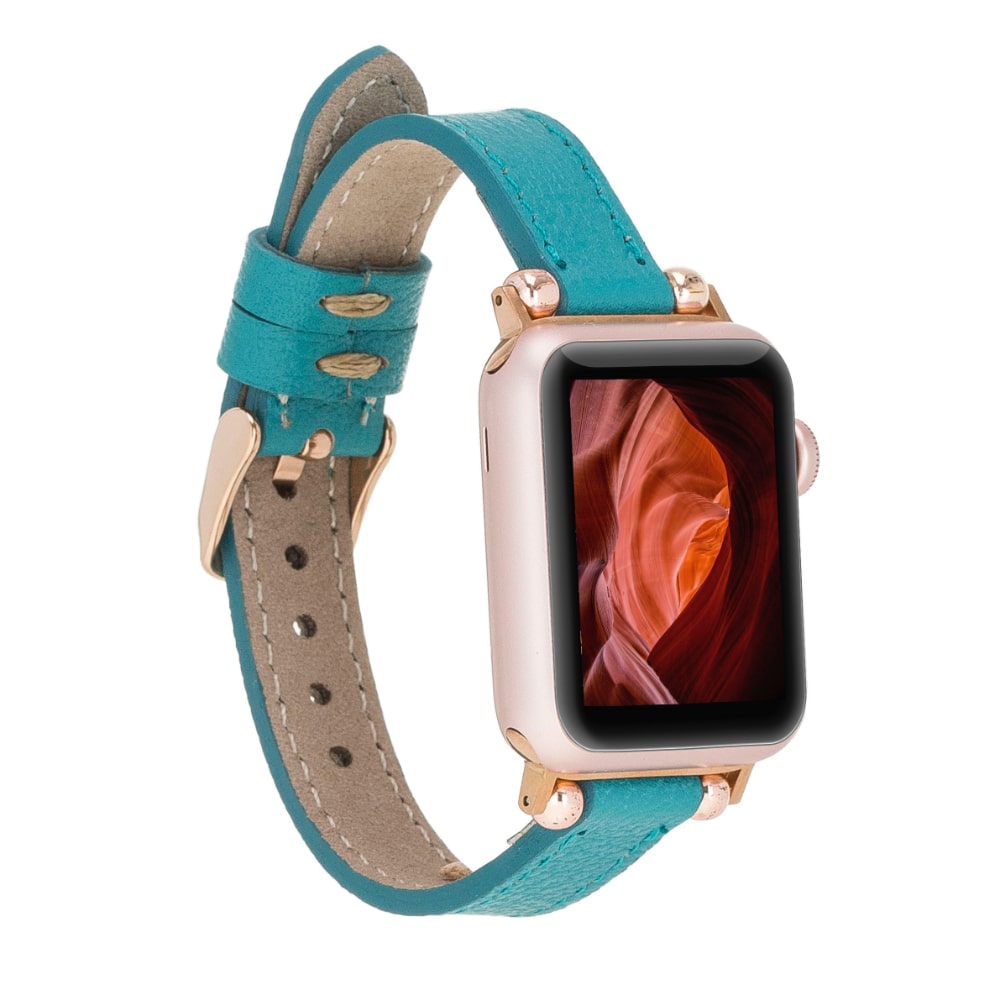 Luxury Turquoise Skinny Leather Apple Watch Band for All Series & Sizes - MADUEM - 2