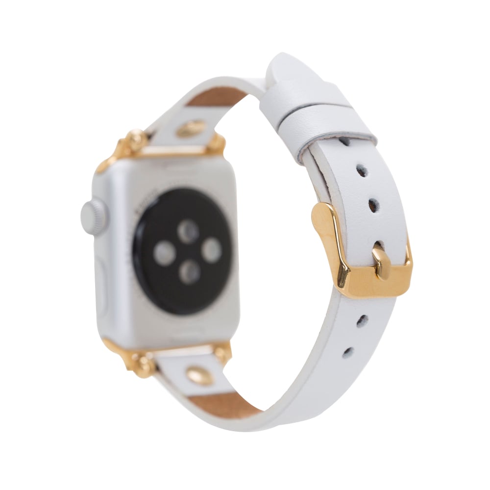 Luxury White Skinny Leather Apple Watch Band for All Series & Sizes with Gold Rivet - MADUEM - 13