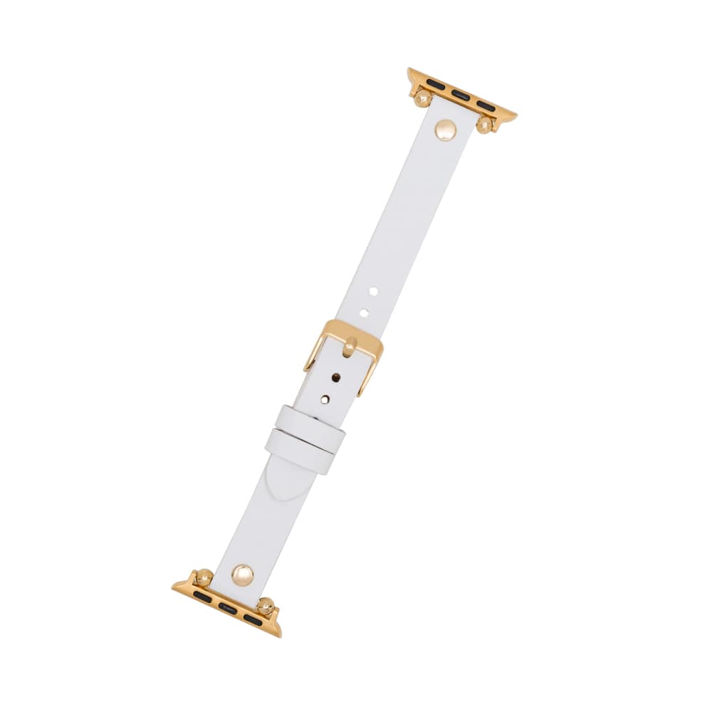 Luxury White Skinny Leather Apple Watch Band for All Series & Sizes with Gold Rivet - MADUEM - 14