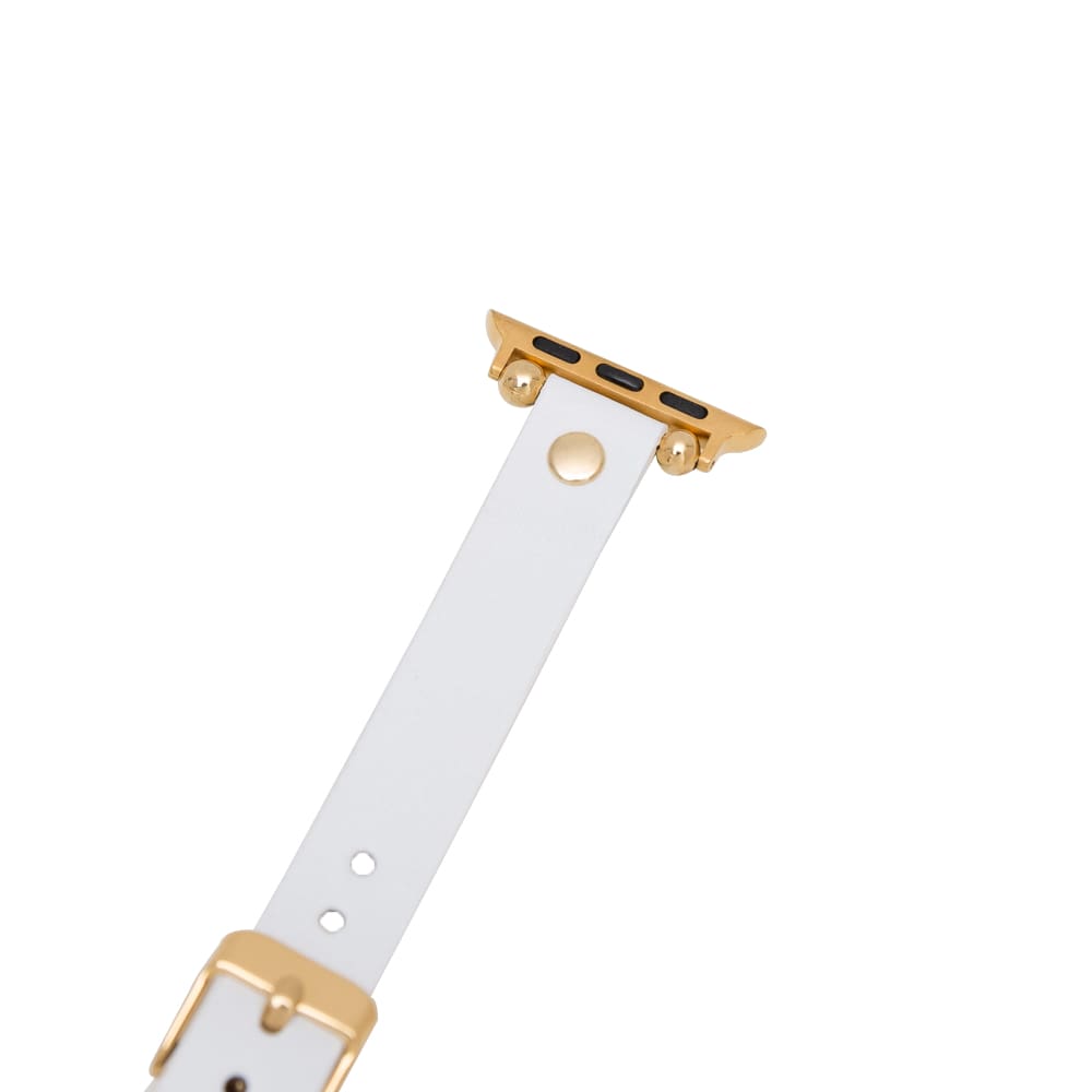Luxury White Skinny Leather Apple Watch Band for All Series & Sizes with Gold Rivet - MADUEM - 15