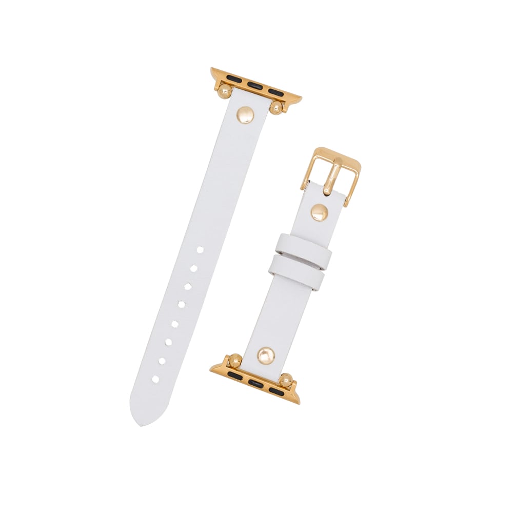Luxury White Skinny Leather Apple Watch Band for All Series & Sizes with Gold Rivet - MADUEM - 17