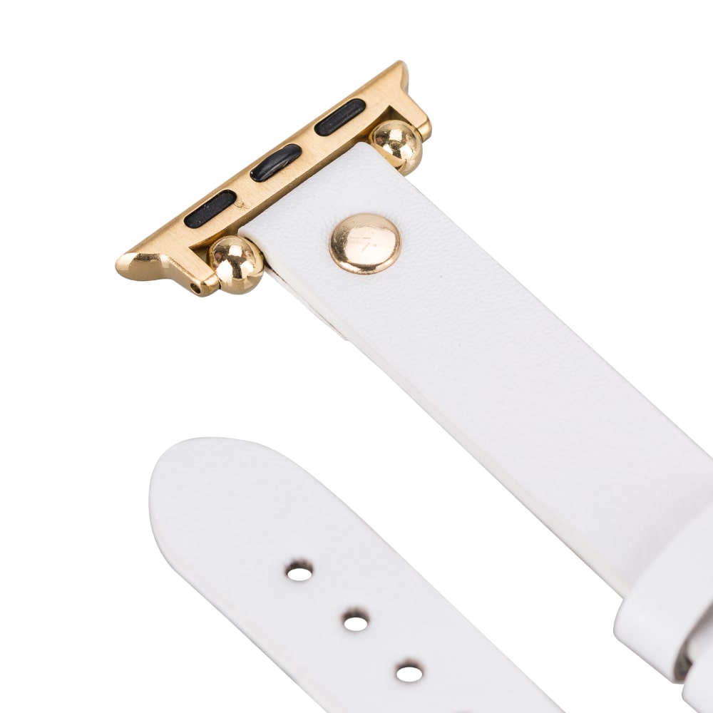 Luxury White Skinny Leather Apple Watch Band for All Series & Sizes with Gold Rivet - MADUEM - 19