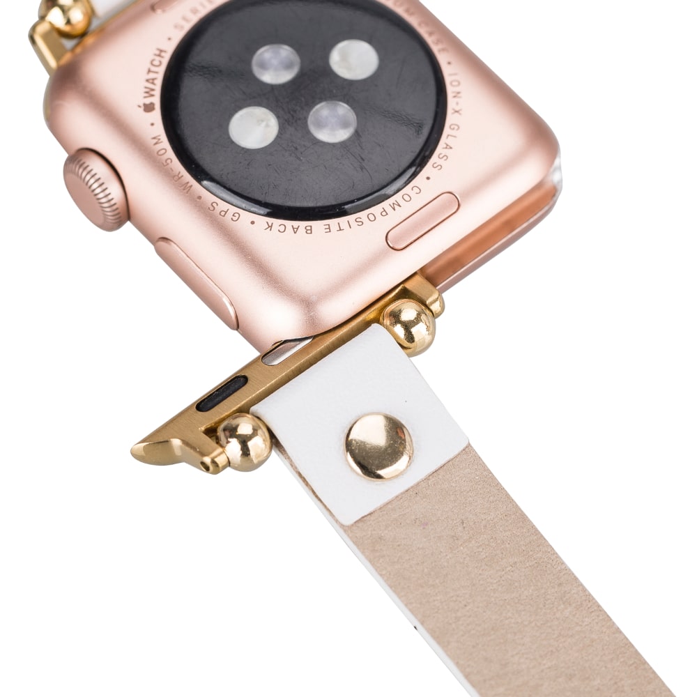 Luxury White Skinny Leather Apple Watch Band for All Series & Sizes with Gold Rivet - MADUEM - 20