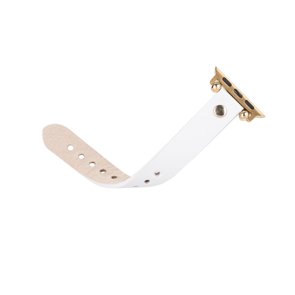 Luxury White Skinny Leather Apple Watch Band for All Series & Sizes with Gold Rivet - MADUEM - 21