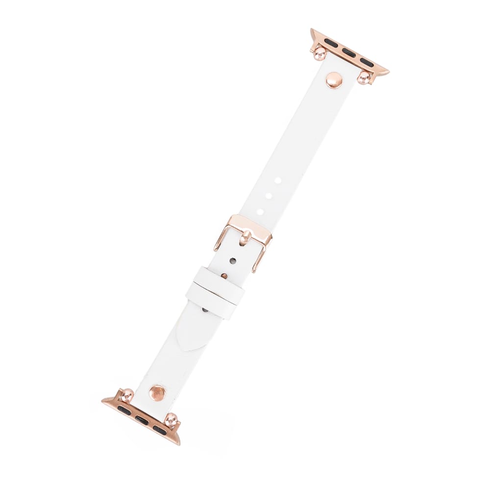 Luxury White Skinny Leather Apple Watch Band for All Series & Sizes with Rose Gold Rivet - MADUEM - 3