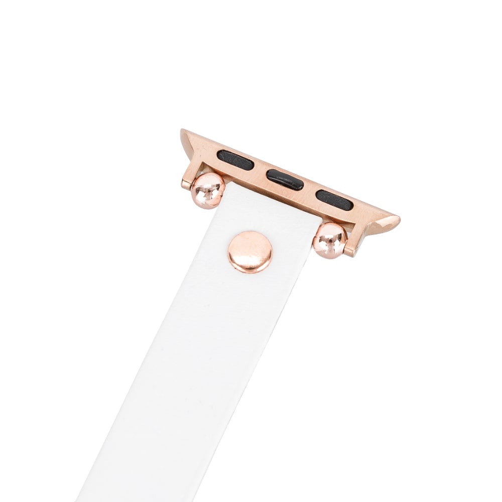 Luxury White Skinny Leather Apple Watch Band for All Series & Sizes with Rose Gold Rivet - MADUEM - 4