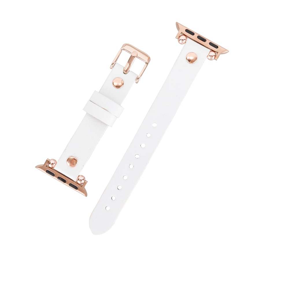 Luxury White Skinny Leather Apple Watch Band for All Series & Sizes with Rose Gold Rivet - MADUEM - 5
