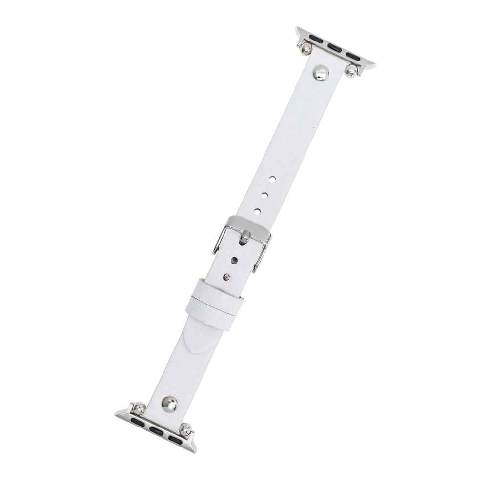 Luxury White Skinny Leather Apple Watch Band for All Series & Sizes with Silver Rivet - MADUEM - 3