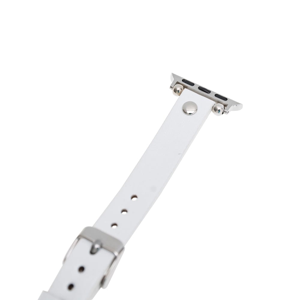 Luxury White Skinny Leather Apple Watch Band for All Series & Sizes with Silver Rivet - MADUEM - 4