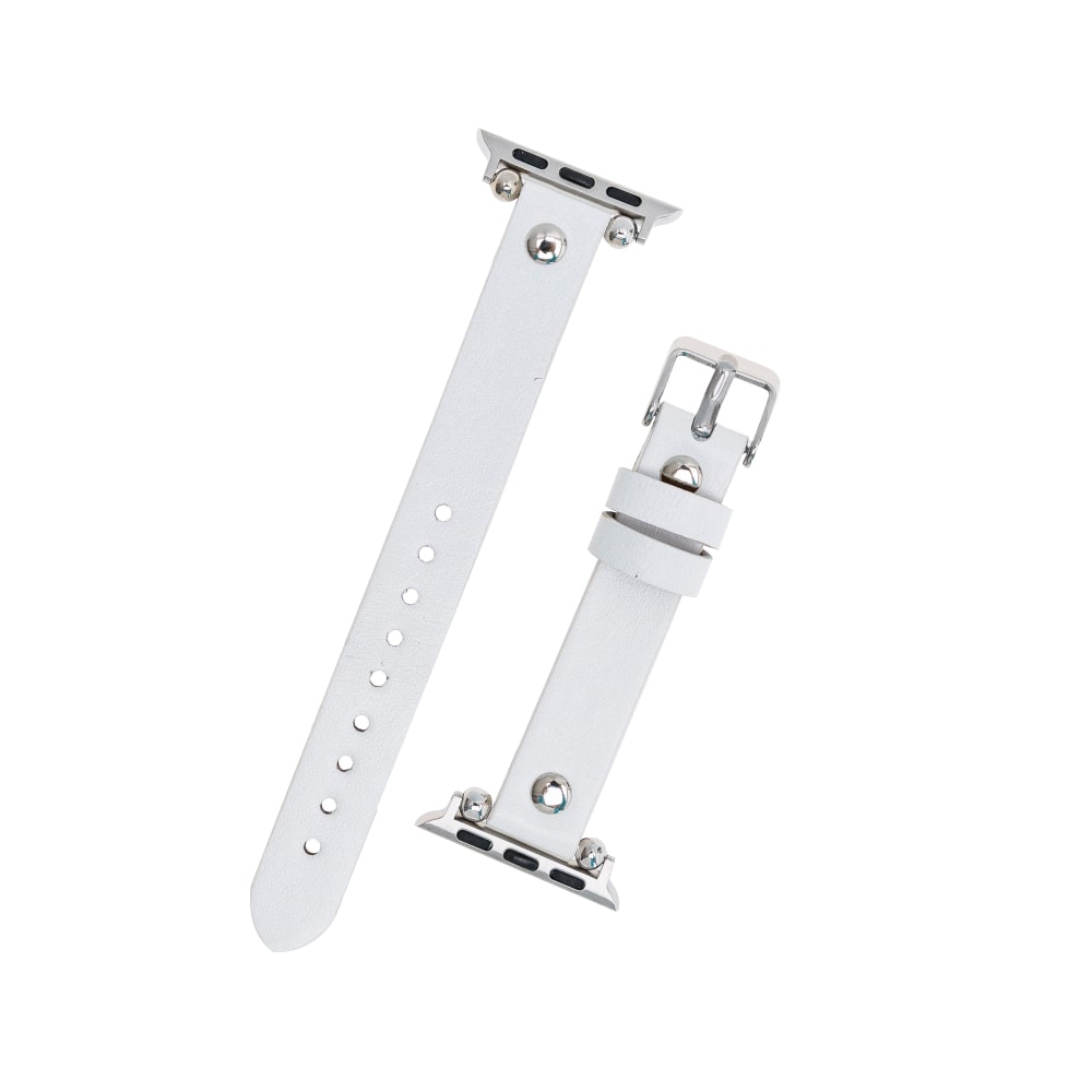 Luxury White Skinny Leather Apple Watch Band for All Series & Sizes with Silver Rivet - MADUEM - 6