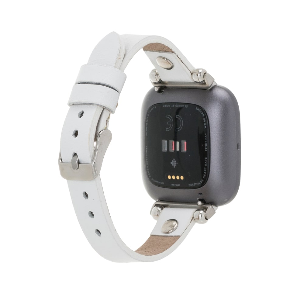 aLuxury White Leather Fitbit Watch Band for All Series & Sizes with Silver Rivet - MADUEM - 1