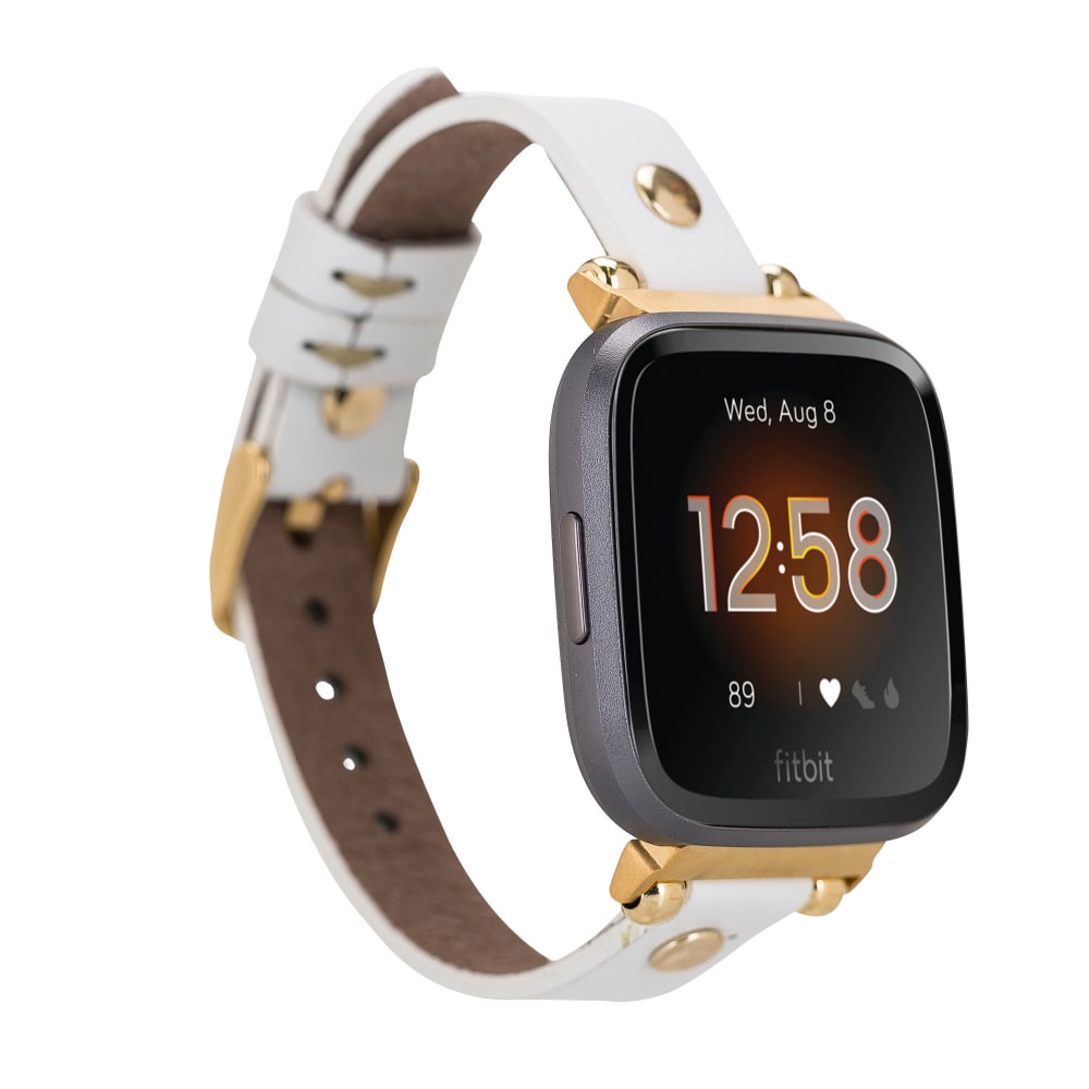 Luxury White Leather Fitbit Watch Band for All Series & Sizes with Gold Rivet - MADUEM - 11