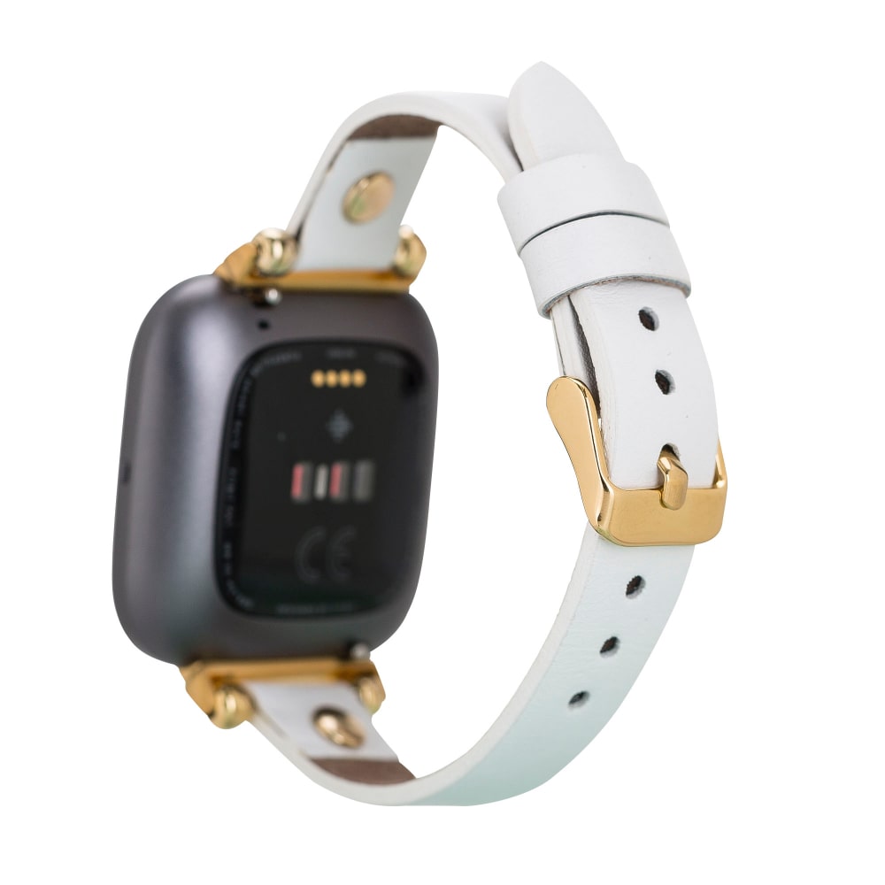 Luxury White Leather Fitbit Watch Band for All Series & Sizes with Gold Rivet - MADUEM - 12