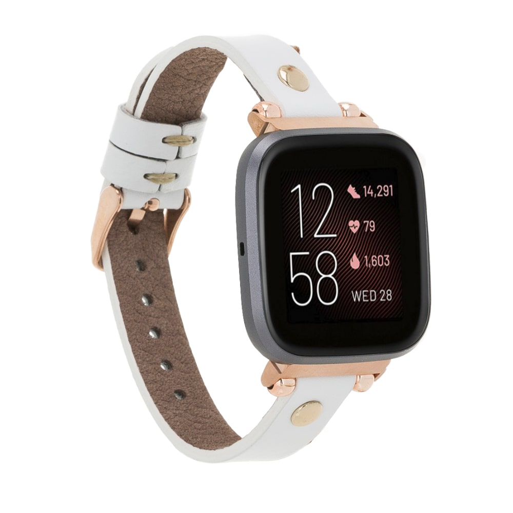 Luxury White Leather Fitbit Watch Band for All Series & Sizes with Rose Gold Rivet - MADUEM - 2