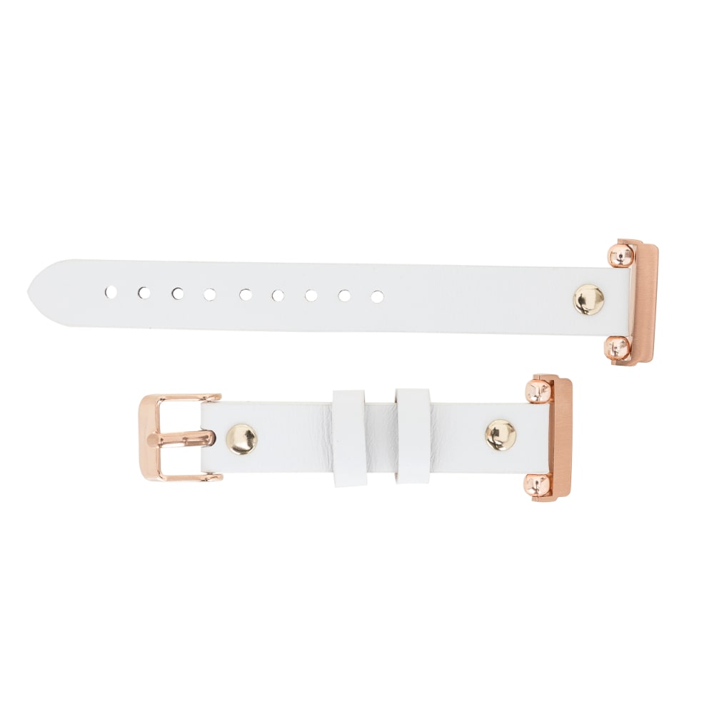 Luxury White Leather Fitbit Watch Band for All Series & Sizes with Rose Gold Rivet - MADUEM - 5