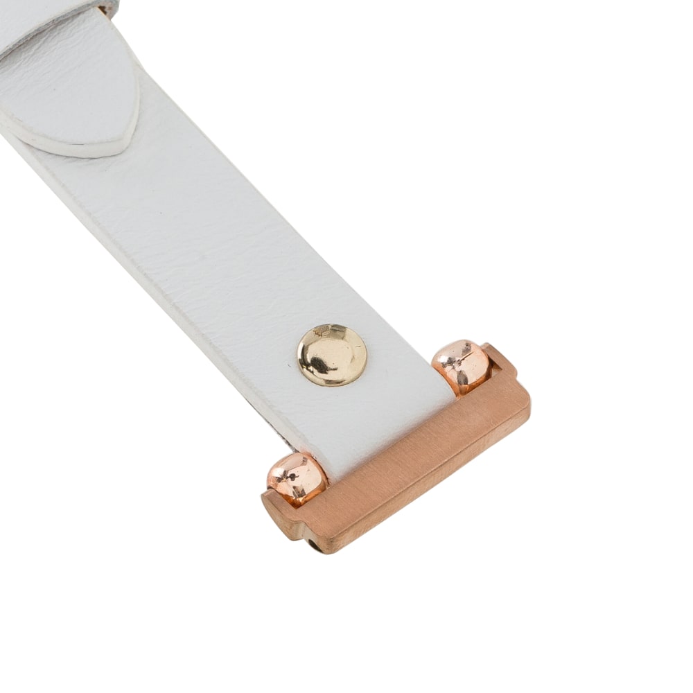 Luxury White Leather Fitbit Watch Band for All Series & Sizes with Rose Gold Rivet - MADUEM - 6