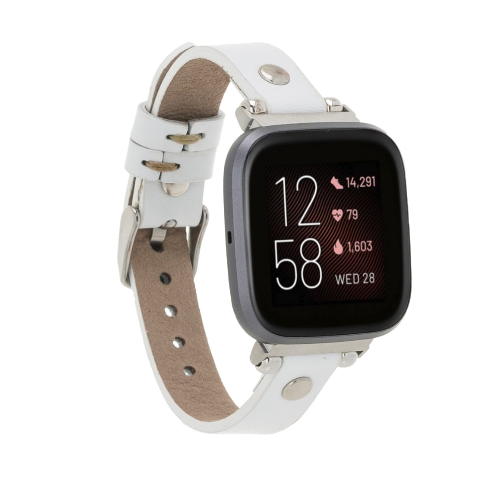 aLuxury White Leather Fitbit Watch Band for All Series & Sizes with Silver Rivet - MADUEM - 9