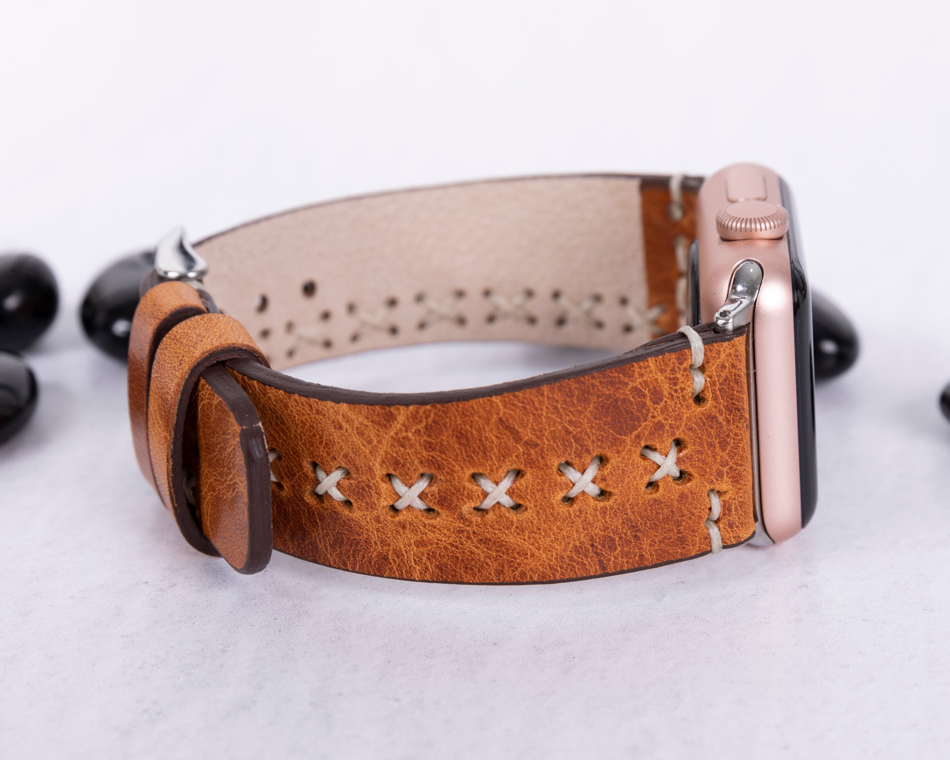 Antic Tan Classic Premium Genuine Leather Rivet Apple Watch Bands - Elegant Apple Watch Strap-42-RE-V18-BLRI-MADUEM-Barchello.us