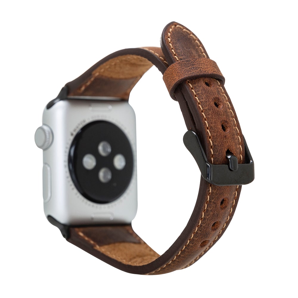 Luxury Antic Brown Slim Leather Apple Watch Band for All Series & Sizes - MADUEM - 2