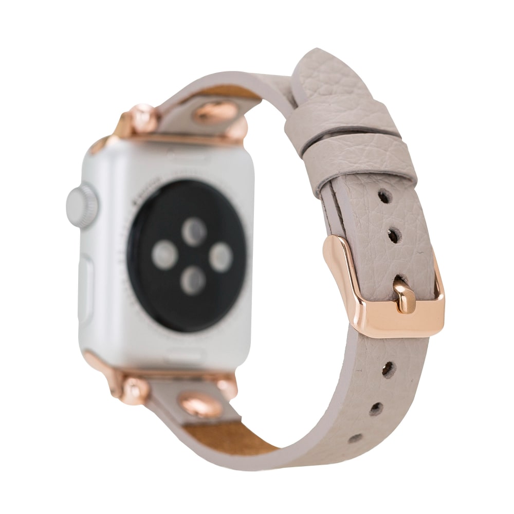 Luxury Beige Skinny Leather Apple Watch Band for All Series & Sizes with Rose Gold Trok - MADUEM - 2