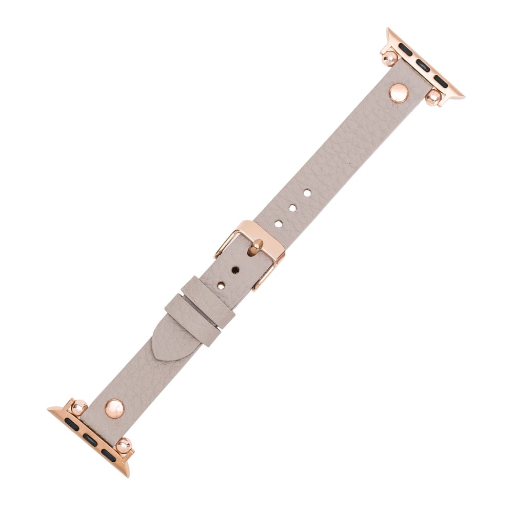 Luxury Beige Skinny Leather Apple Watch Band for All Series & Sizes with Rose Gold Trok - MADUEM - 3