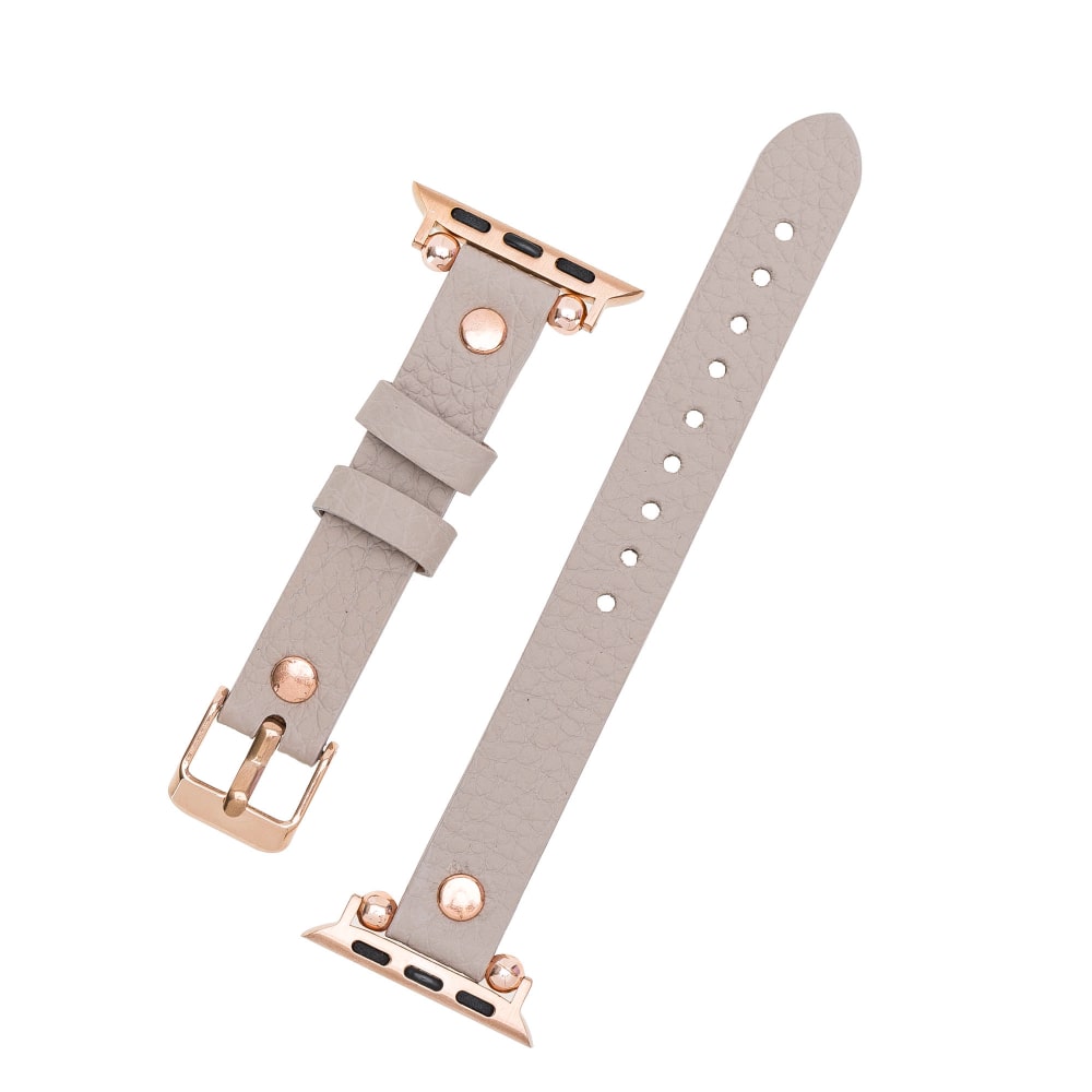 Luxury Beige Skinny Leather Apple Watch Band for All Series & Sizes with Rose Gold Trok - MADUEM - 4