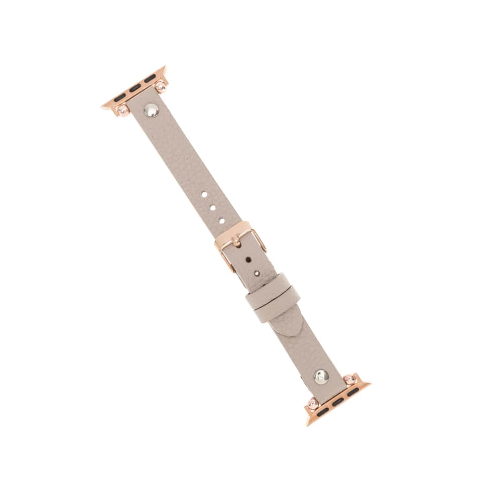 Luxury Beige Skinny Leather Apple Watch Band for All Series & Sizes with Silver Trok - MADUEM - 3