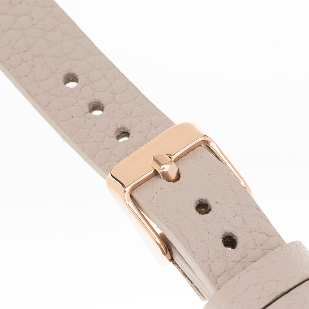 Luxury Beige Skinny Leather Apple Watch Band for All Series & Sizes with Silver Trok - MADUEM - 4