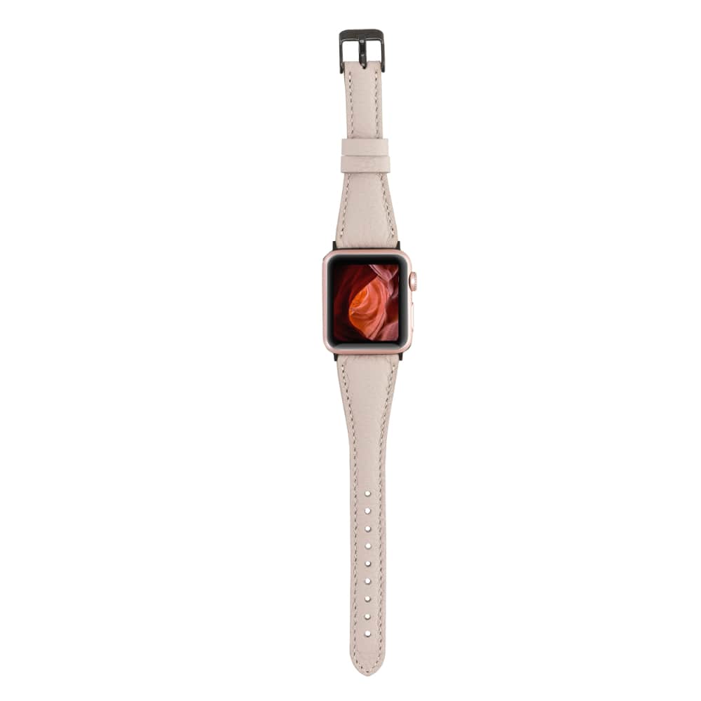 Luxury Beige Slim Leather Apple Watch Band for All Series & Sizes - MADUEM - 3