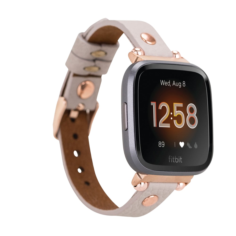 Luxury Beige Leather Fitbit Watch Band for All Series & Sizes with Rose Gold Rivet - MADUEM - 11