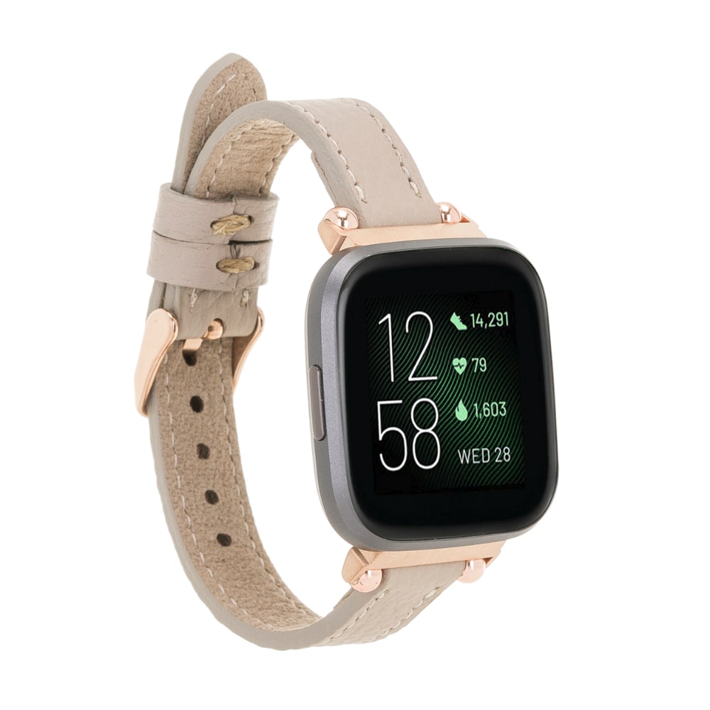Luxury Beige Leather Fitbit Watch Band for All Series & Sizes - MADUEM - 2