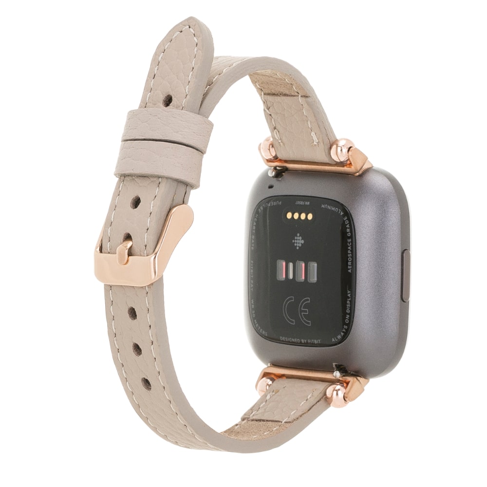 Luxury Beige Leather Fitbit Watch Band for All Series & Sizes - MADUEM - 3