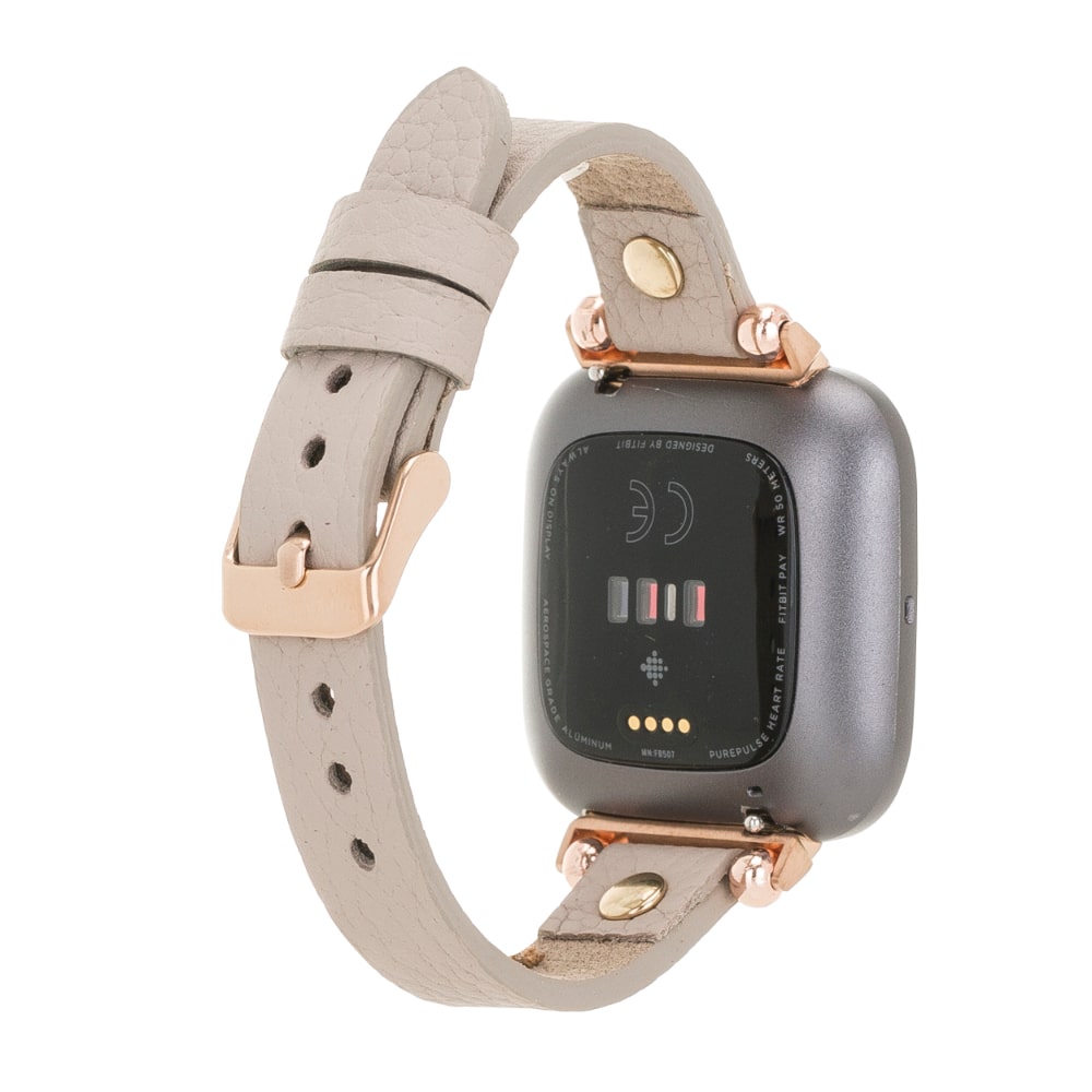 Luxury Beige Leather Fitbit Watch Band for All Series & Sizes with Gold Rivet - MADUEM - 8
