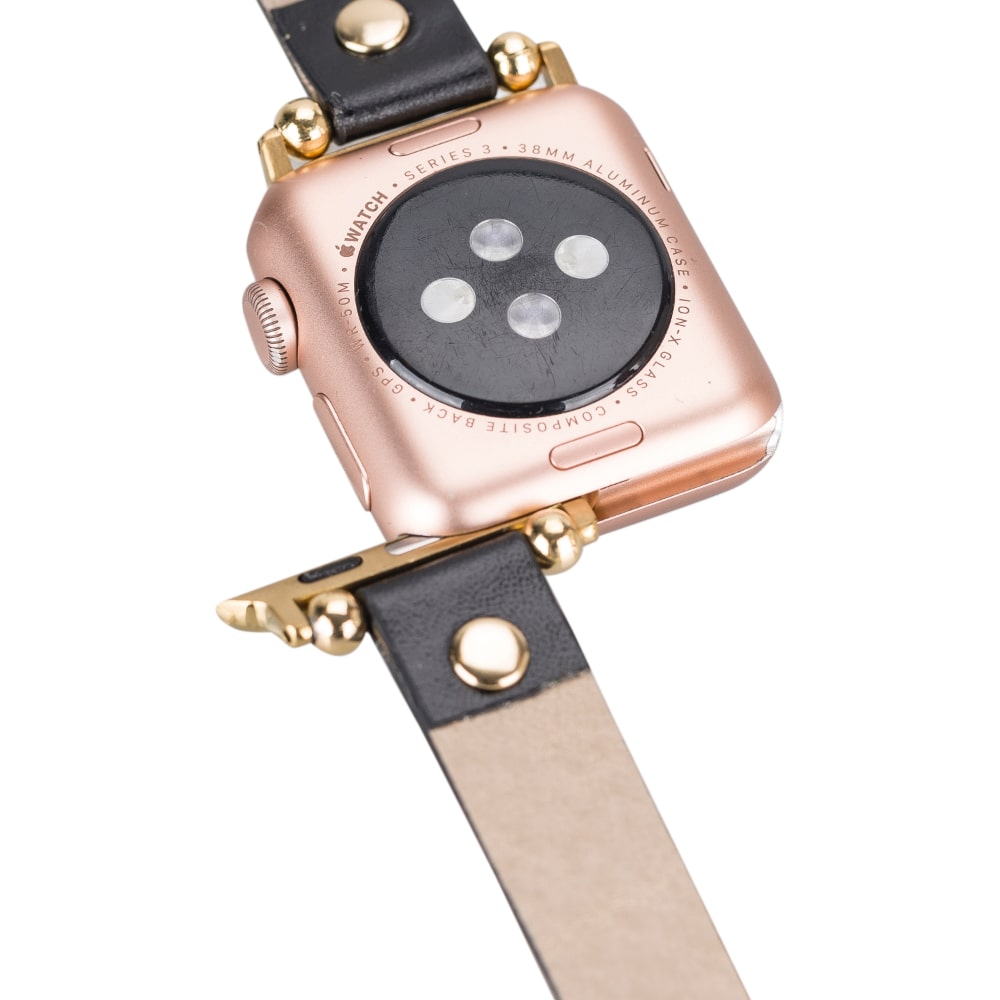 Luxury Black Skinny Leather Apple Watch Band for All Series & Sizes with Gold Trok- MADUEM - 11