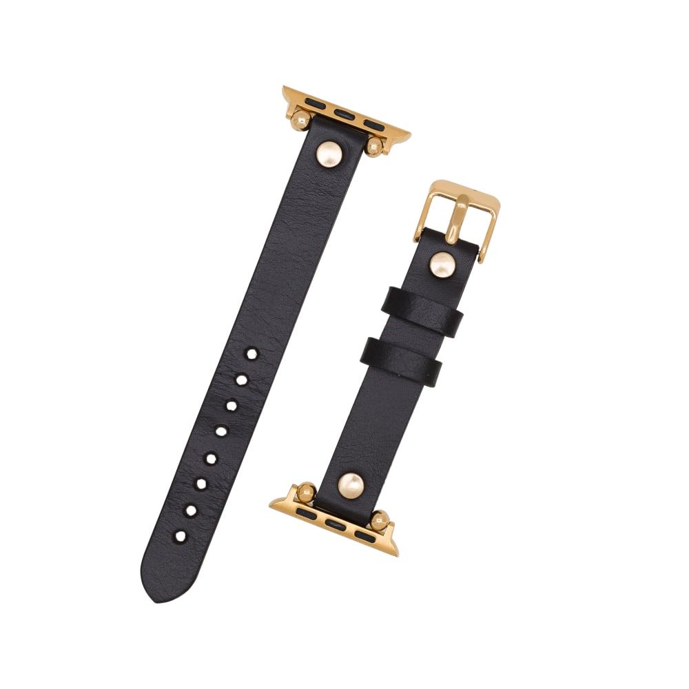 Luxury Black Skinny Leather Apple Watch Band for All Series & Sizes with Gold Trok- MADUEM - 6