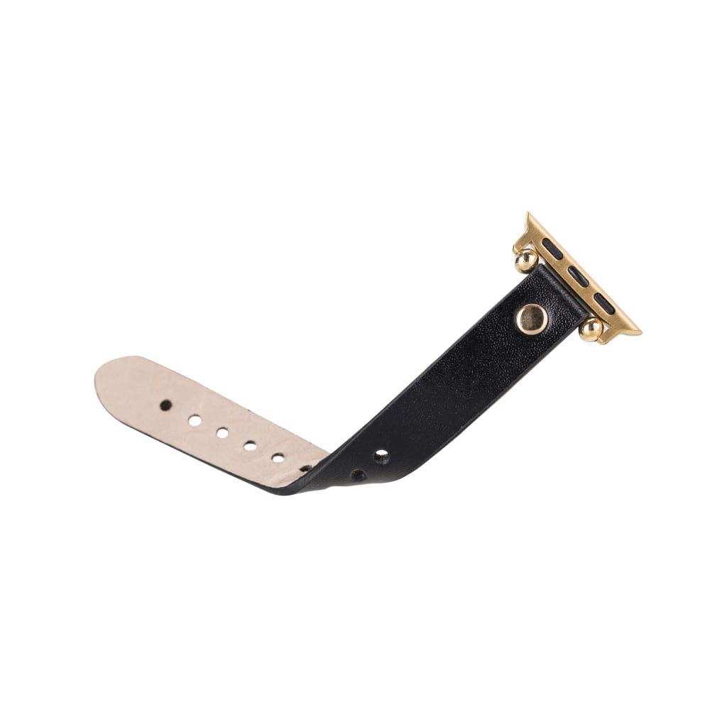 Luxury Black Skinny Leather Apple Watch Band for All Series & Sizes with Gold Trok- MADUEM - 9