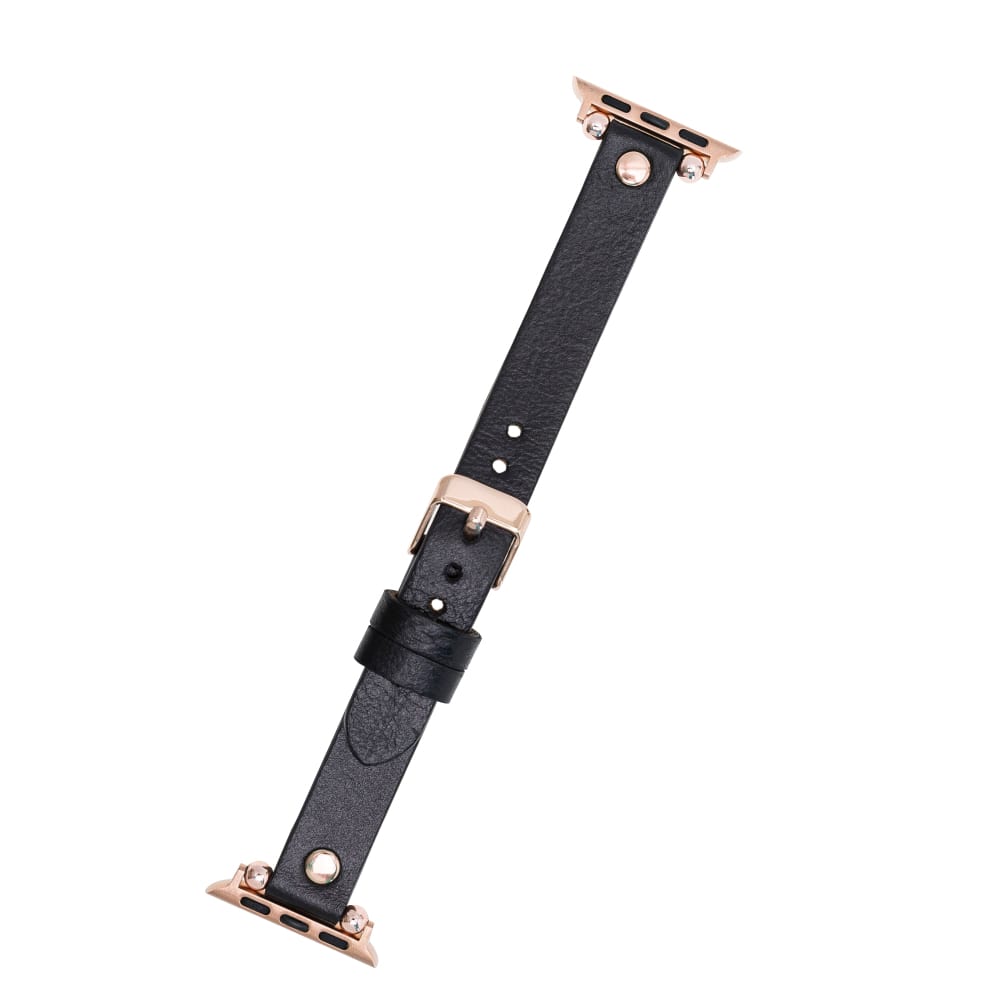 Luxury Black Skinny Leather Apple Watch Band for All Series & Sizes with Rose Gold Trok- MADUEM - 4