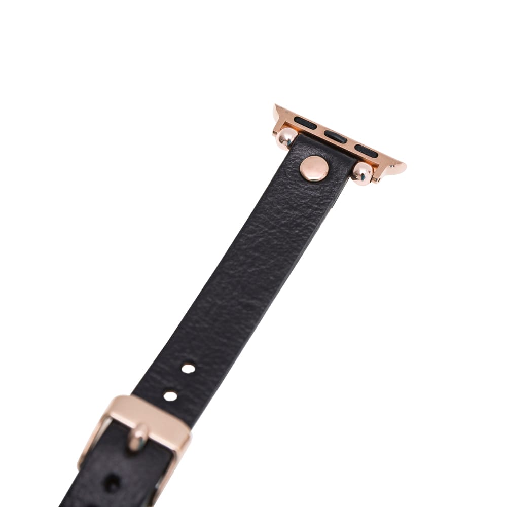 Luxury Black Skinny Leather Apple Watch Band for All Series & Sizes with Rose Gold Trok- MADUEM - 5