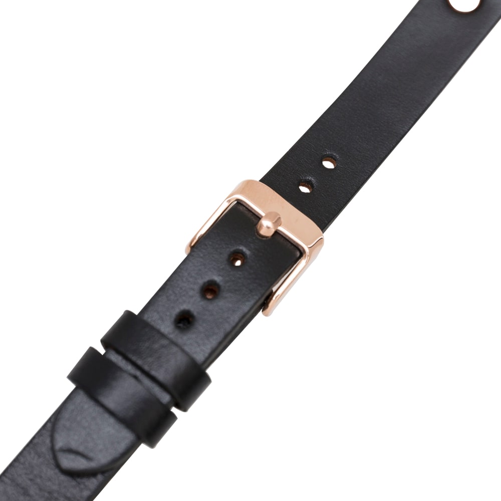 Luxury Black Skinny Leather Apple Watch Band for All Series & Sizes with Rose Gold Trok- MADUEM - 7