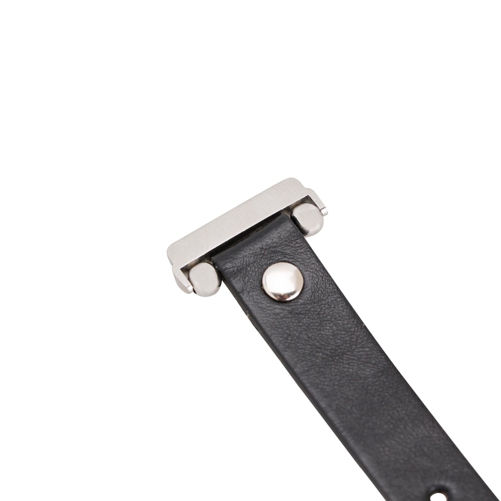 Luxury Black Leather Fitbit Watch Band for All Series & Sizes Silver Rivet- MADUEM - 14