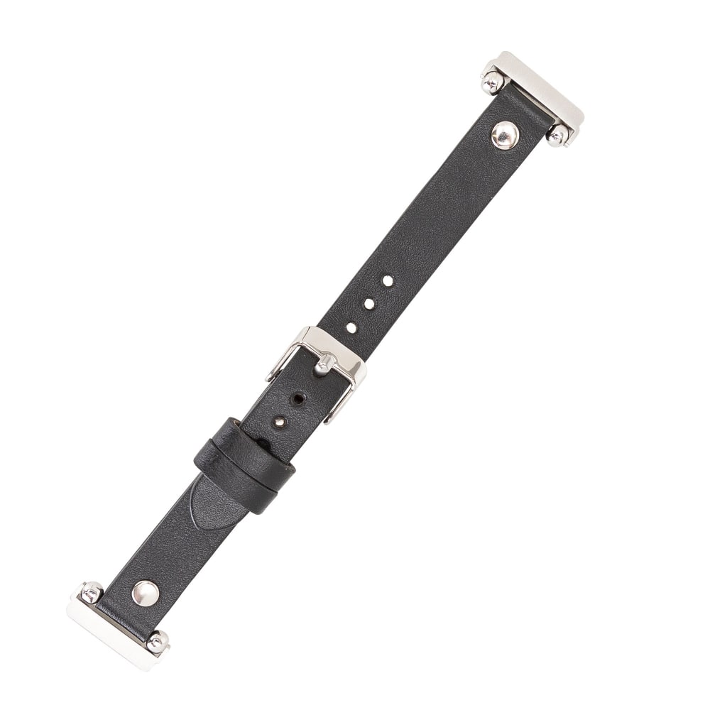 Luxury Black Leather Fitbit Watch Band for All Series & Sizes Silver Rivet- MADUEM - 15