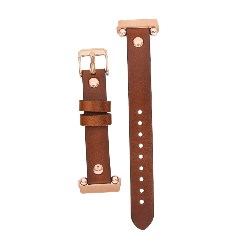 Luxury Burnished Brown Leather Fitbit Watch Band for All Series & Sizes with Rose Gold Rivet - MADUEM - 9